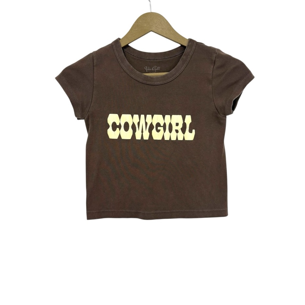 Brandy Melville John Galt Brown‎ Cowgirl Graphic Baby Tee Shirt Western Cropped